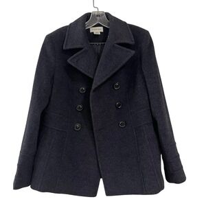 St. Johns Bay Womens S Pea Coat Wool Blend Gray‎ Winter Jacket Double Breasted